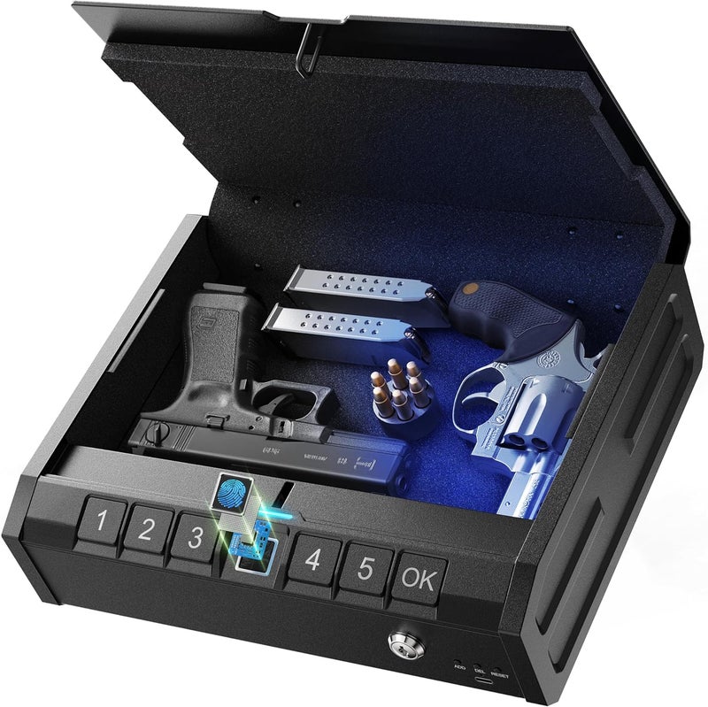 ONNAIS Iron PRO Biometric Fingerprint Gun Safe for Handgun, Swift Entry Gun Lock Box Featuring with Interior Light and Emergency Power Supply, Pistol Safes for Home, Nightstand, Bedside, and Car - Image 1